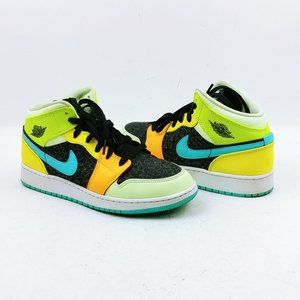 Nike Youth Air Jordan 1 Mid SE GS Black Green Basketball Sneakers Size 7 (Posh1)